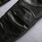 Herren Motorrad-Lederhose aus echtem Rindsleder – Extra Dicke Herbst- &amp; Winterhose mit Schutzfunktion, Reißverschluss &amp; Taschen