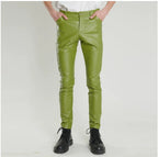 Herren PU Lederhose 2025 – Leichte Slim Pencil Pants en Schwarz &amp; Rot, elastische Bühnen- &amp; Freizeit-Lederhose für Bar, KTV &amp; Performance