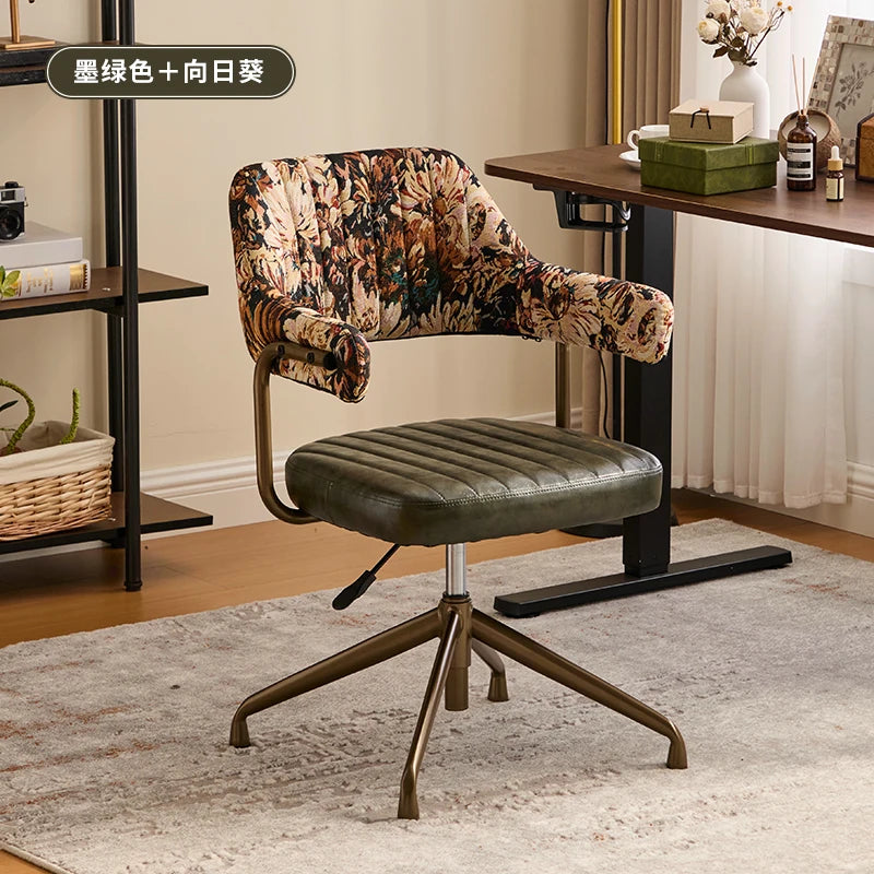 Retro Bürostuhl aus braunem Leder & Stoff – Höhenverstellbarer Drehstuhl mit Rollen und Armlehnen für Home Office & Arbeitszimmer