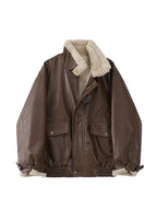 Veste d'hiver en cuir pour femme avec laine optique – Veste de moto chaude en PU avec revers, style motard vintage 