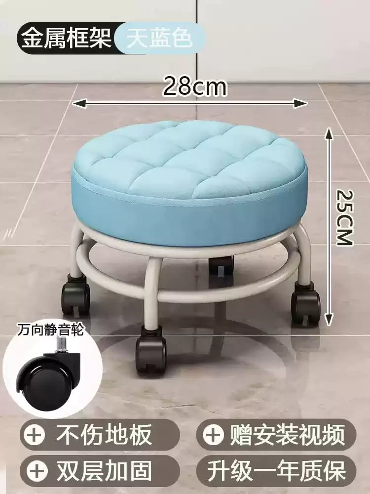 Niedriger Rollhocker aus Metall mit leisen Universalrollen – Beweglicher Schuhwechselstuhl für Haushalt &amp; Wohnzimmer