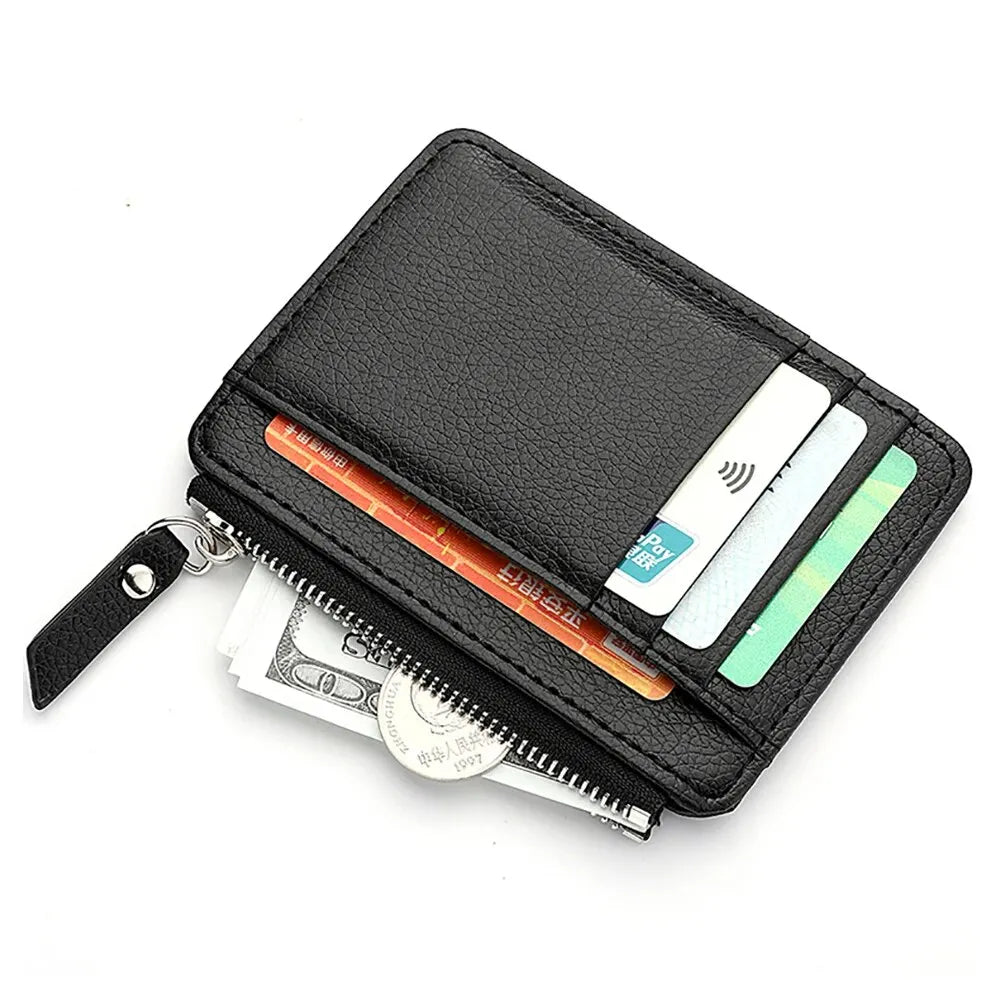 Mini Kartenetui Herren aus PU-Leder – Slim Wallet mit Reißverschluss, Kreditkarten- & Ausweishalter mit Münzfach, Minimalistische Geldbörse