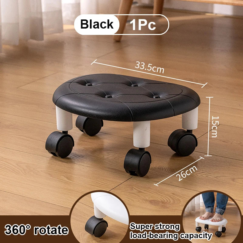 Niedriger Lederhocker mit Rollen – Runder Schuhwechselstuhl mit extra dicker Polsterung, wasserfest & mobil für ZuhauseNiedriger Lederhocker mit Rollen – Runder Schuhwechselstuhl mit extra dicker Polsterung, wasserfest & mobil für Zuhause