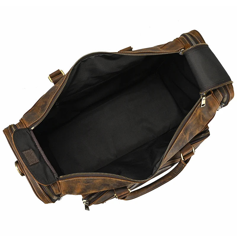Newsbirds Extralarge Crazy Horse Leder Reisetasche für Herren – 60 cm Vintage Travel Duffle aus echtem Rindsleder mit Nietenboden