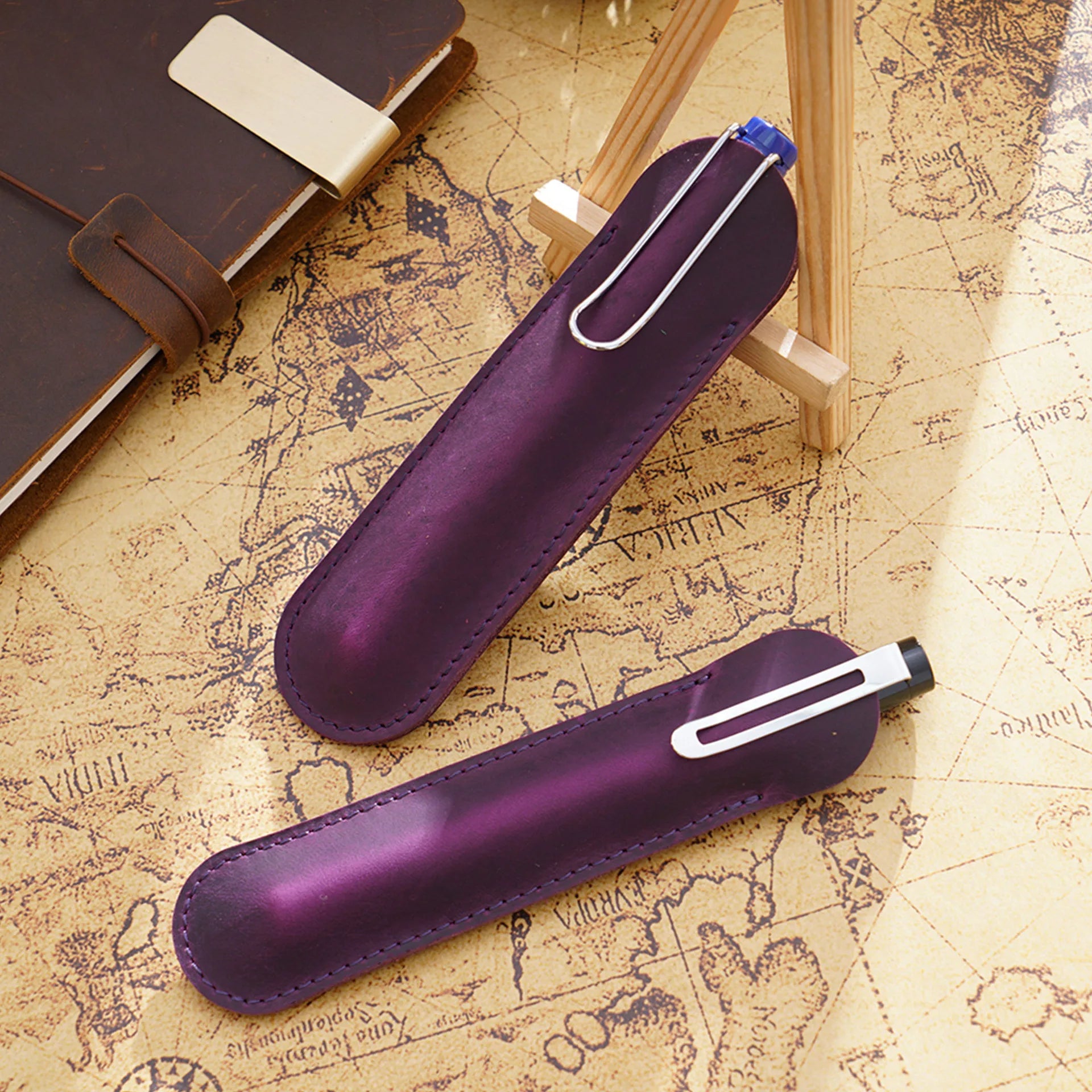 Retro Leder Stifteetui aus Echtleder – Eleganter Einzel-Stifthalter für Schule &amp; Büro