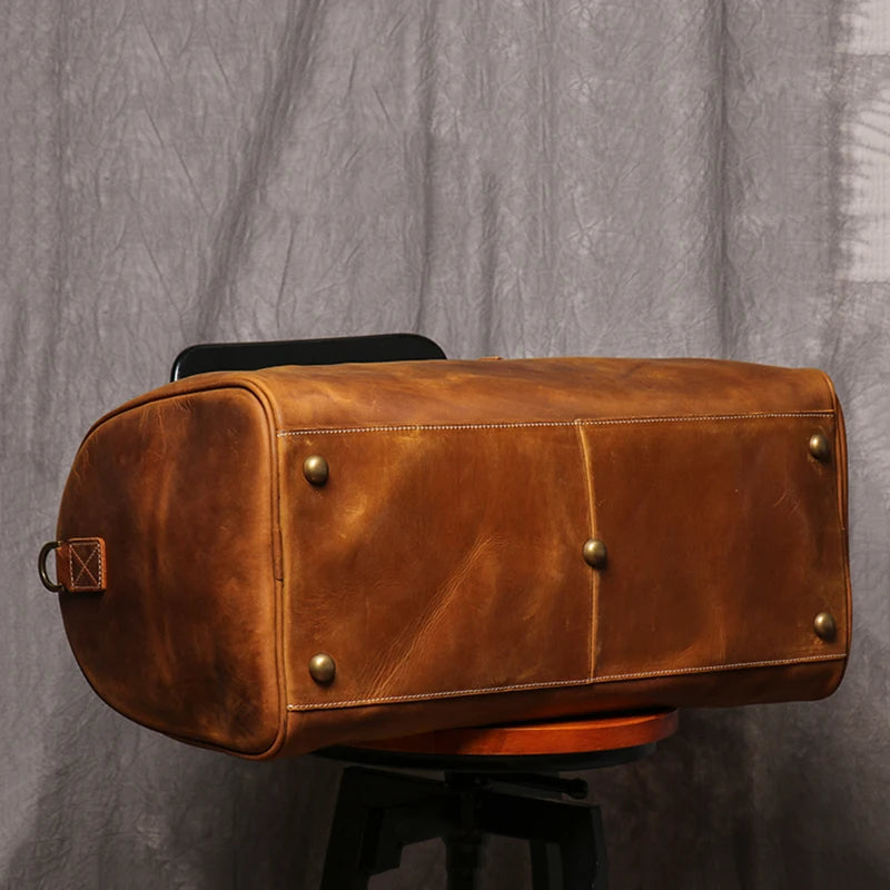 LEATHFOCUS Vintage Leder Reisetasche aus echtem Rindsleder - Bolso grande Crazy Horse Duffle con laptopfach para mujeres y hombres