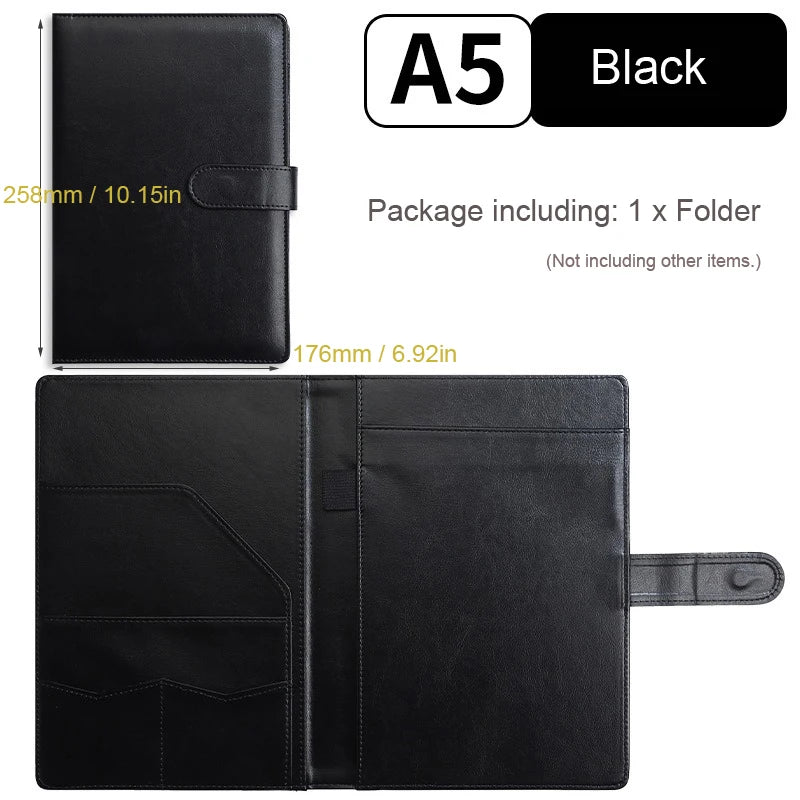 A5 / B5 Carpeta de cuero con Klemmbrett – Carpeta de negocios negra con cuero PU | Mapas de documentos y portapapeles para oficinas y reuniones 