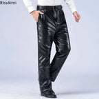Herren PU Lederhose Herbst/Winter – Elastischer Bund, gerade Casual-Passform, winddichte & warme Motorrad-Kunstlederhose