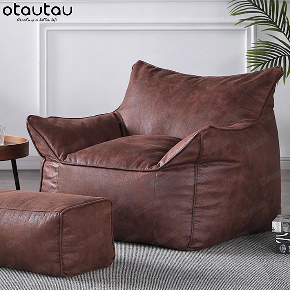 Luxuriöser Lazy Sofa Bean Bag Bezug aus Faux-Wildleder – Single Sitzsack-Hülle ohne Füllung für Wohnzimmer & Leseecke