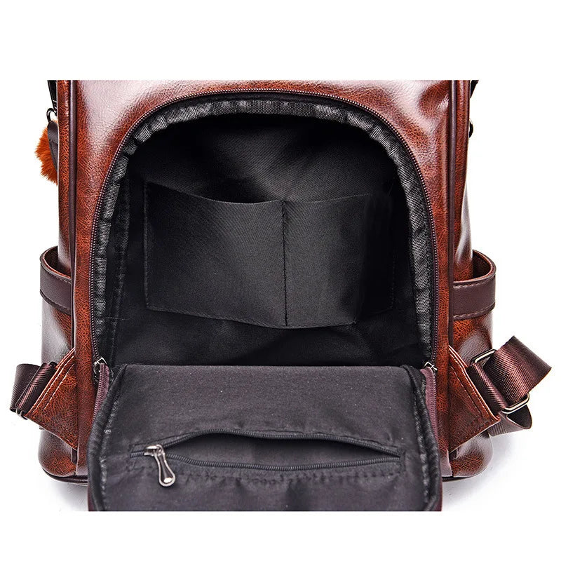 QUEENSHOW Damen Vintage Rucksack im Lederlook – Anti-Diebstahl Schulterrucksack mit großer Kapazität, wasserdichter Freizeit- & City-Rucksack für Frauen
