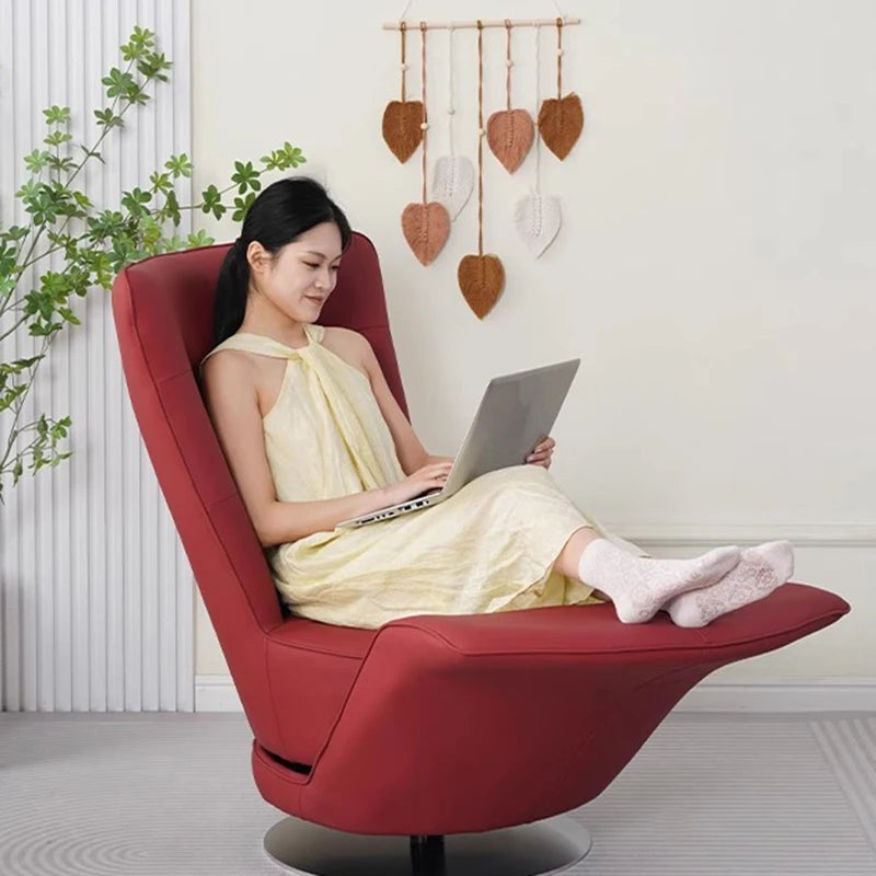 Moderner drehbarer Ledersessel in Schwarz – Übergroßer Relax-Wohnzimmerstuhl mit Armlehnen, lujoso sillón de diseño nórdico