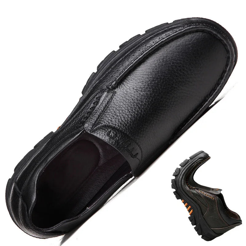 Mocassins pour hommes au 100 % véritable Rindsleder – Weiche Slip-On Lederschuhe mit Dicker Sohle, Casual Schuhe en Schwarz &amp; Braun 