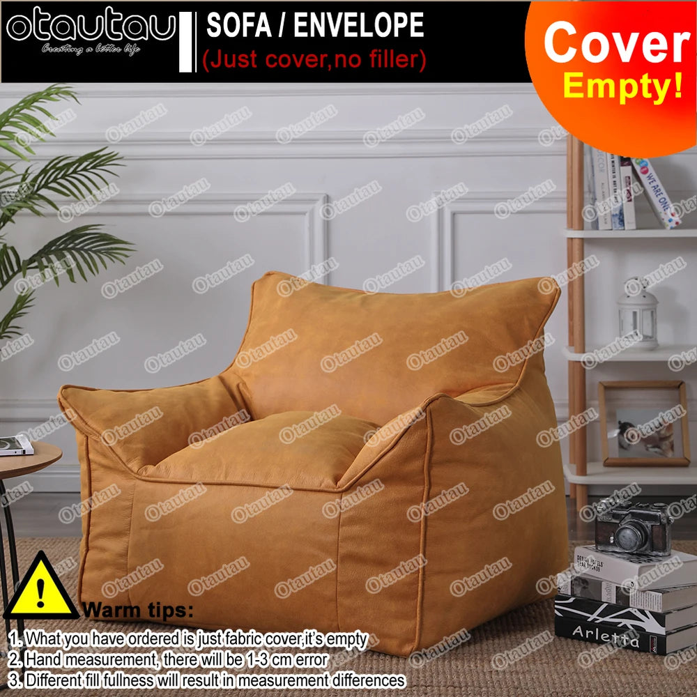 Luxuriöser Lazy Sofa Bean Bag Bezug aus Faux-Wildleder – Single Sitzsack-Hülle ohne Füllung für Wohnzimmer & Leseecke