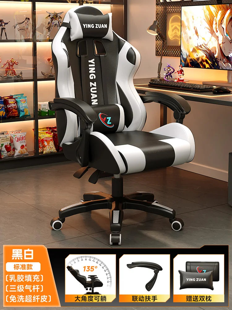 Ergonomischer Bürostuhl aus Leder mit Fußstütze & Rückenlehne – Höhenverstellbarer Drehstuhl mit Armlehnen & Rollen für Homeoffice & Büro