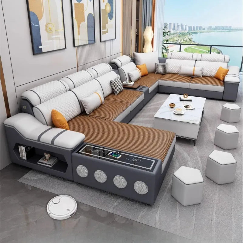 Minimalistisches elektrisches Leder-Ecksofa – Komfortables Luxus Schlafsofa mit Stauraum für moderne Wohnungen