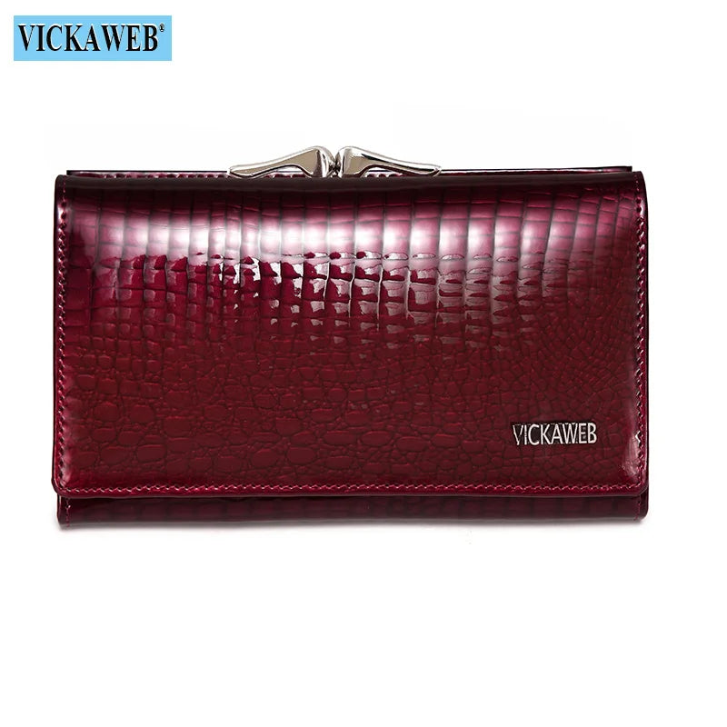VICKAWEB Damen Geldbörse aus echtem Leder – Kleine Fashion Wallet mit Alligator-Prägung, Reißverschluss &amp; Druckknopf