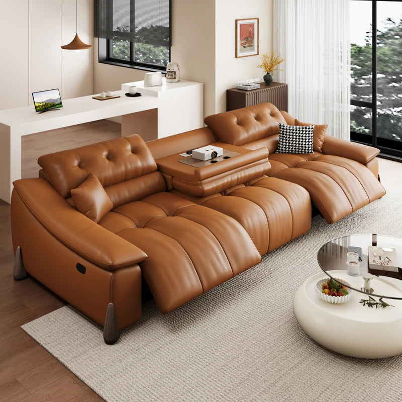 Elektrisches italienisches Multifunktions-Ledersofa – Minimalistisches Designer Schlafsofa aus Rindsleder, hochwertiges Relax-Sofa für Wohnzimmer