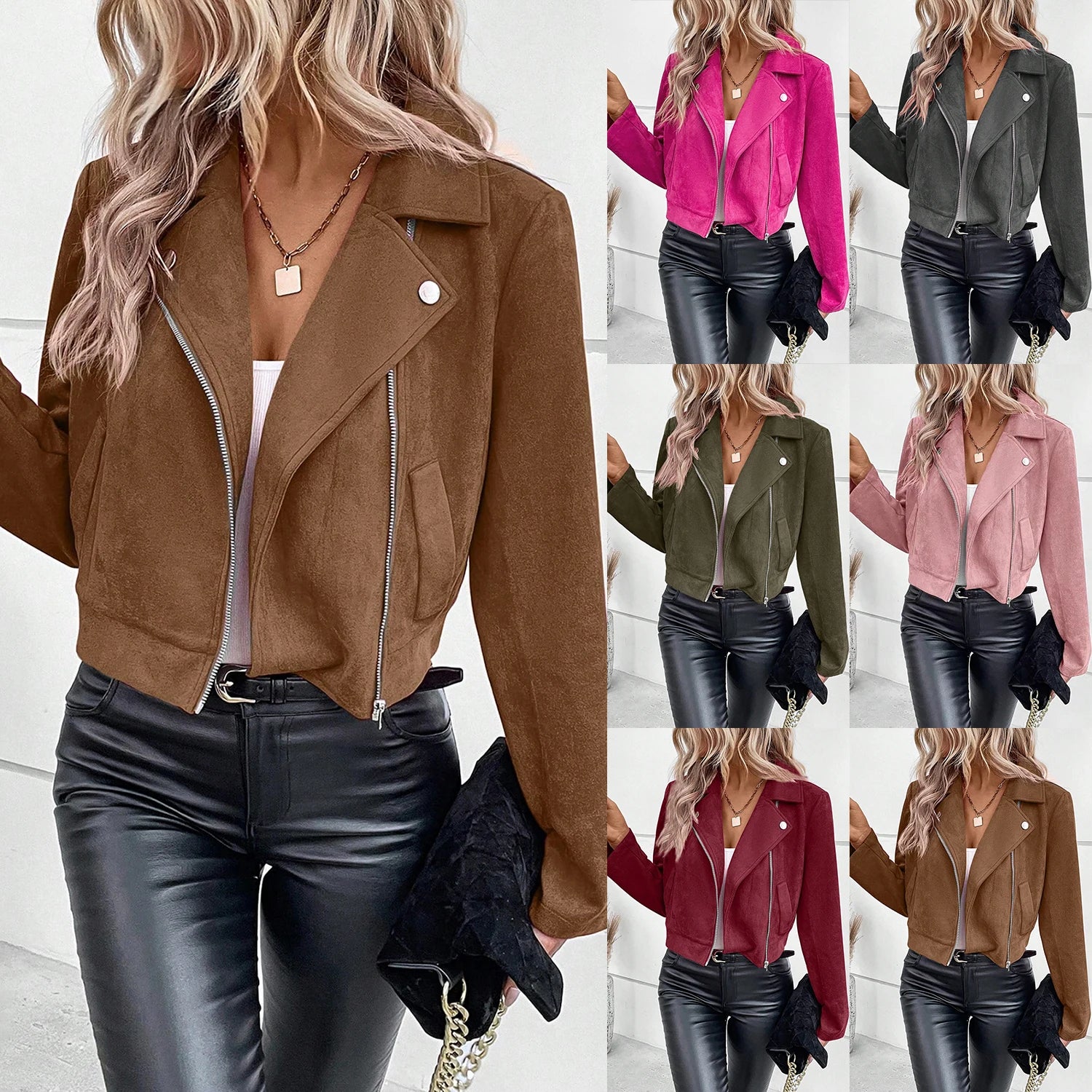 Damen Faux Suede Bikerjacke – Winddichte Motorradjacke mit Reißverschluss, Reverskragen & High-Street Style