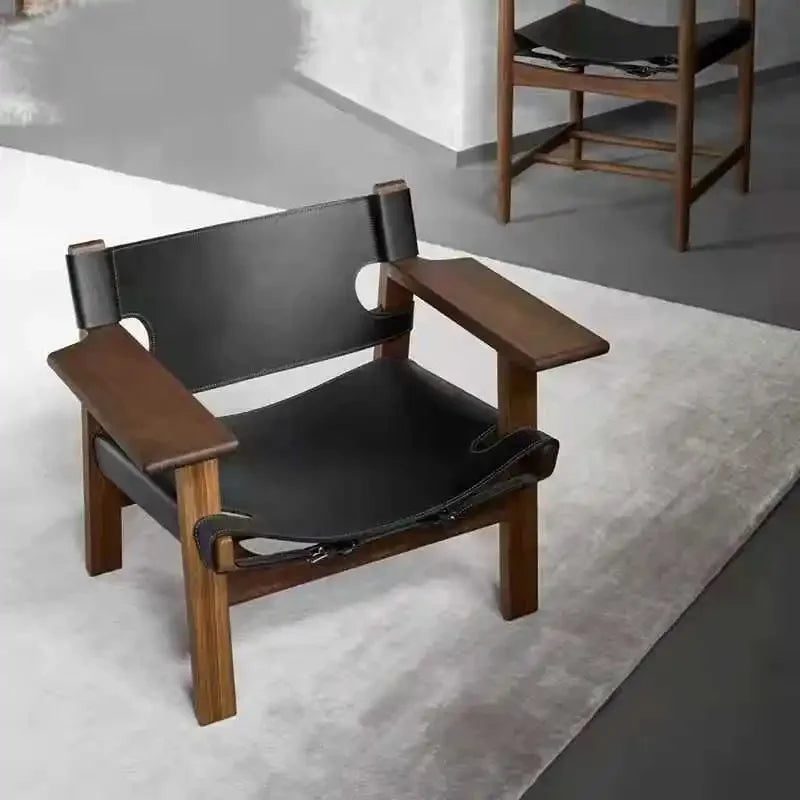 Leichter Nordic Leder-Loungesessel aus Massivholz – Komfortabler Relax-Armchair für Schlafzimmer & Wohnzimmer im modernen Design