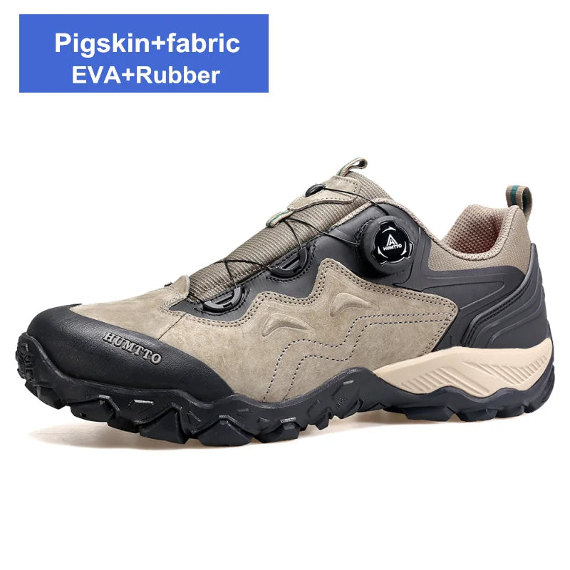 HUMTTO Herren Leder Sneaker – Luxus Outdoor Hiking Boots, Atmungsaktive Wander- und Trekking-Schuhe, Rutschfest & Wasserabweisend