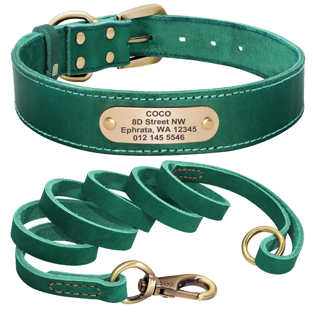 Personalisiertes Leder-Hundehalsband-Set mit Leine – Gravur inklusive für kleine, mittelgroße und große Hunde