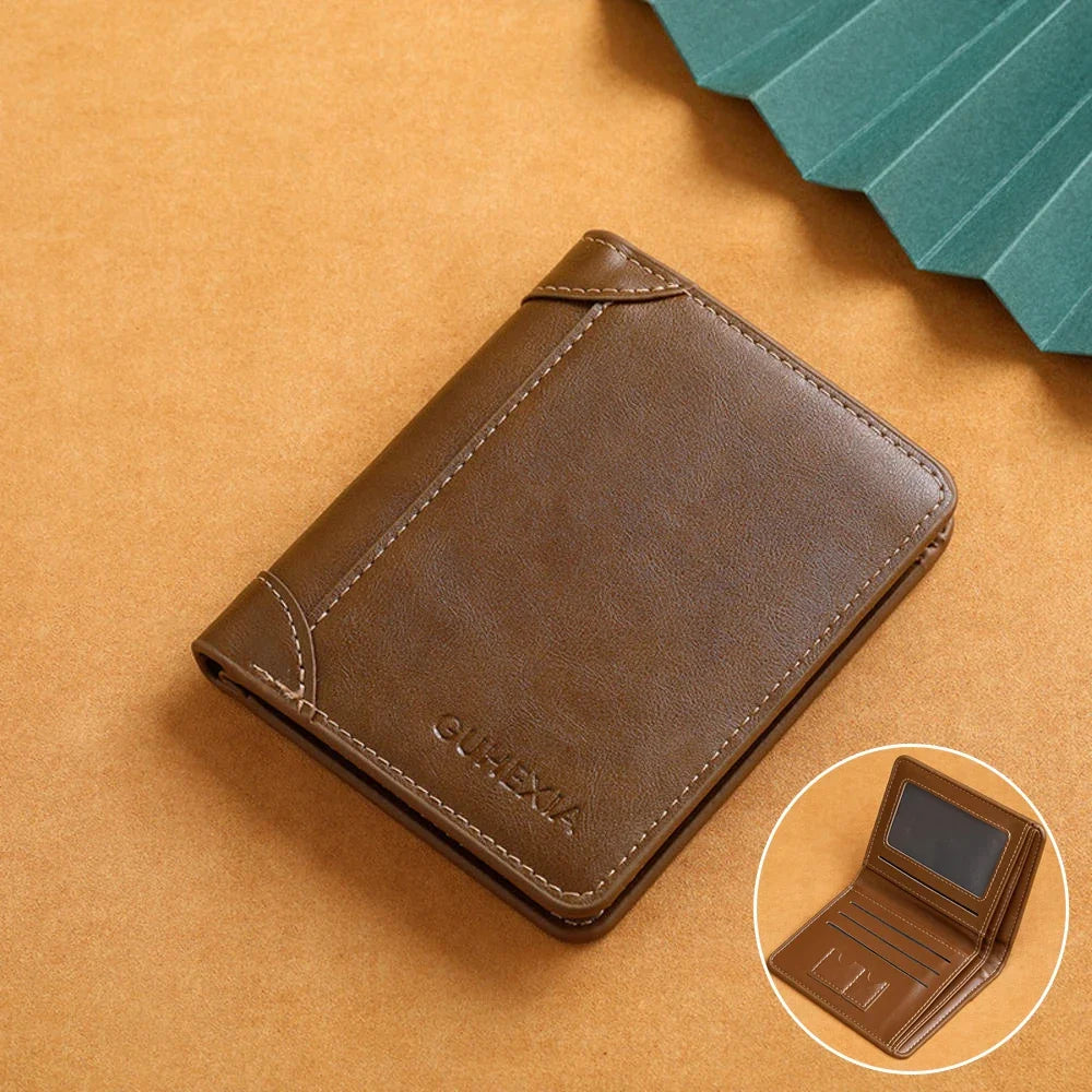 PU Leder Herren Geldbörse - Cartera vertical delgada con protección RFID, tarjetas y diseño minimalista 