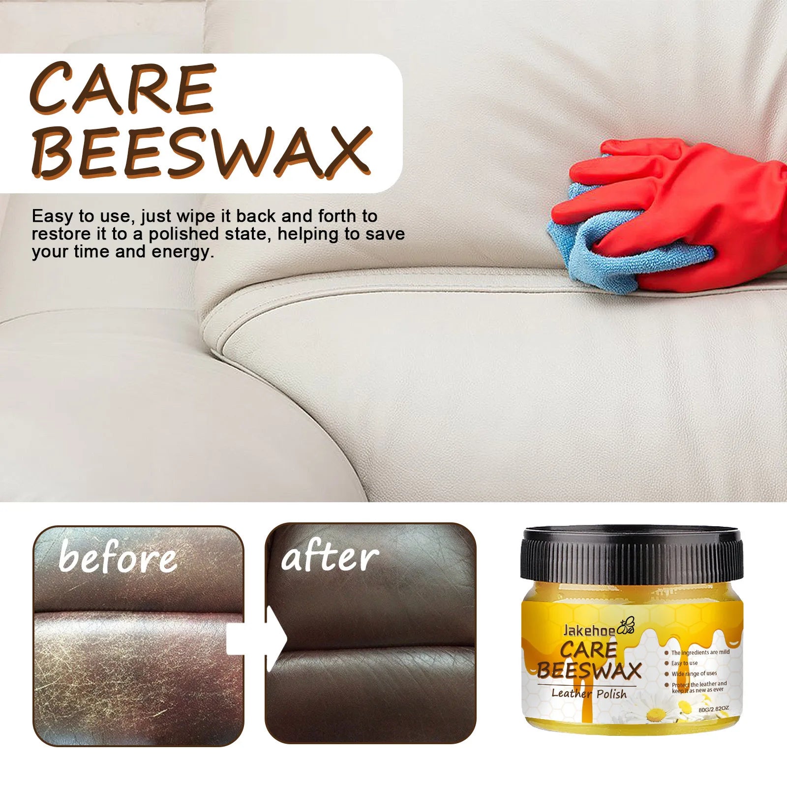 Lederpflege Wachs mit Bienenwachs – Möbel- & Auto Lederpolitur für Sofa, Autositz, Lenkrad & Holzoberflächen