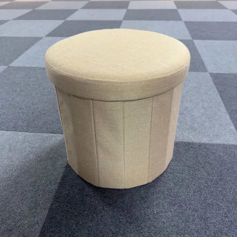 Kreativer runder Teddy-Stoff Hocker mit Stauraum – Weicher Bucket Ottoman & Schminkstuhl für Wohnzimmer & Schlafzimmer