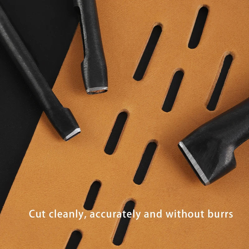 WUTA Basic Series Langloch Lederstanzer Set (3–7 tlg.) – Ovale Lochpfeifen aus Carbonstahl für Gürtel, Uhrenarmbänder & Lederarbeiten