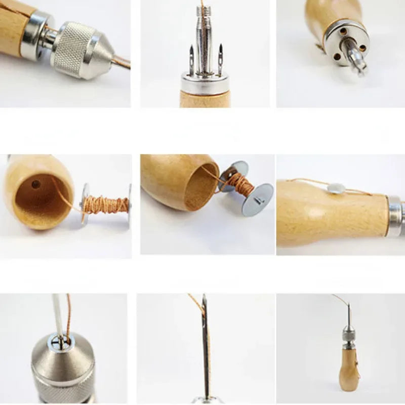 Leder Nähahle Profi-Set mit gewachstem Faden &amp; Nadeln – DIY Handnäh- &amp; Schuhreparatur-Werkzeug para cuero, mezclilla y lienzo 