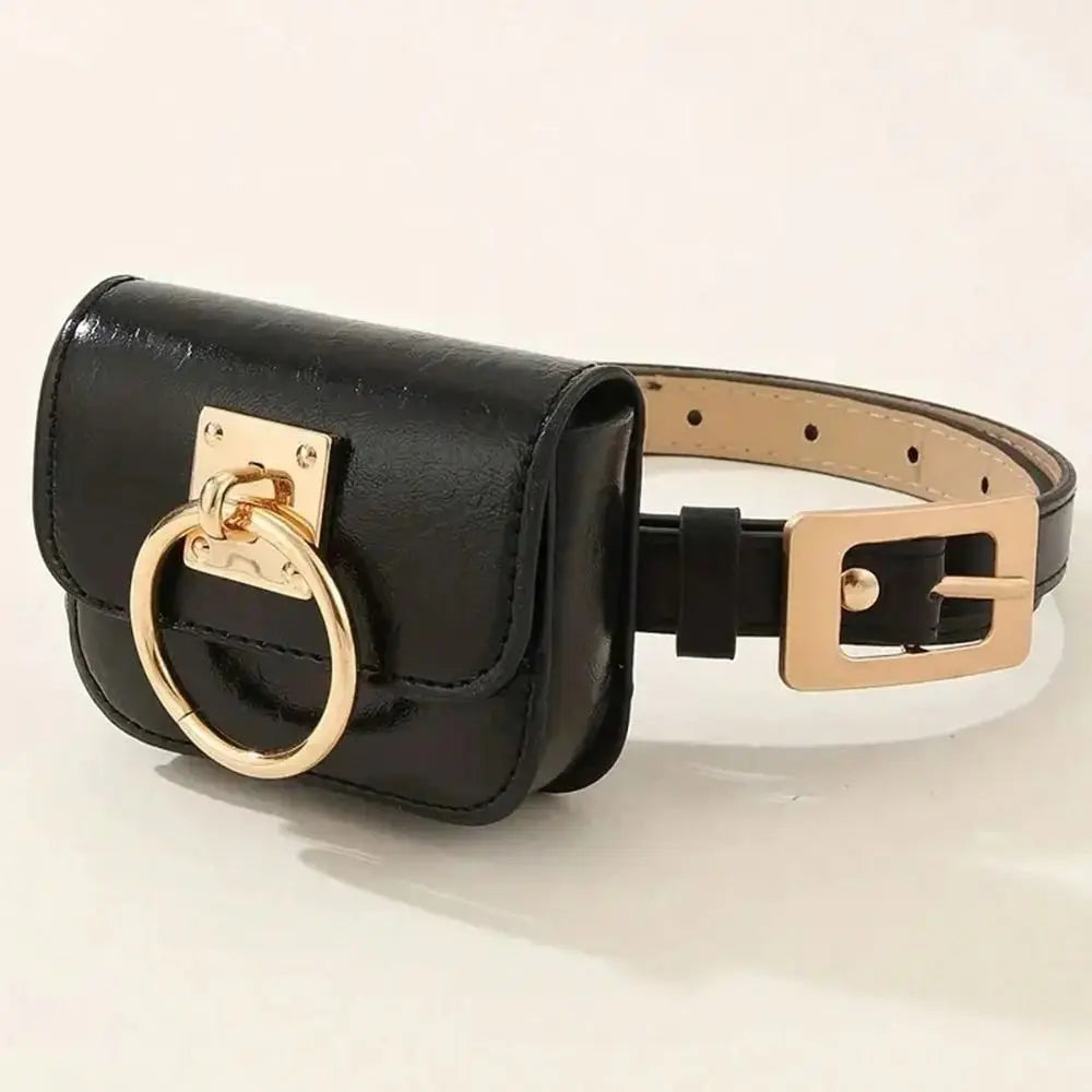 PU-Leder Damen Gürtel-Tasche – Vintage Y2K Punk Fanny Pack, Schwarze Reise-Bauchtasche mit Herz-Metallschnalle
