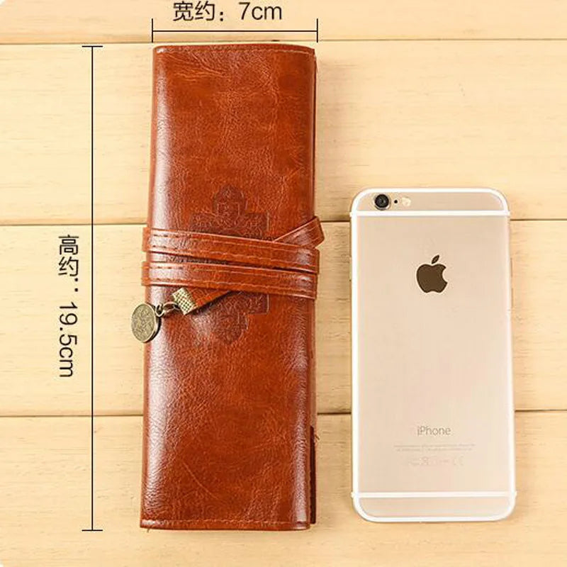 2er Set Braun Leder Stifteetui 19,5 × 7 cm – Praktische Leder Pen Bags für Schule, Büro & stilvolle Geschenkidee