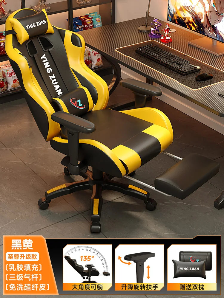 Ergonomischer Bürostuhl aus Leder mit Fußstütze & Rückenlehne – Höhenverstellbarer Drehstuhl mit Armlehnen & Rollen für Homeoffice & Büro