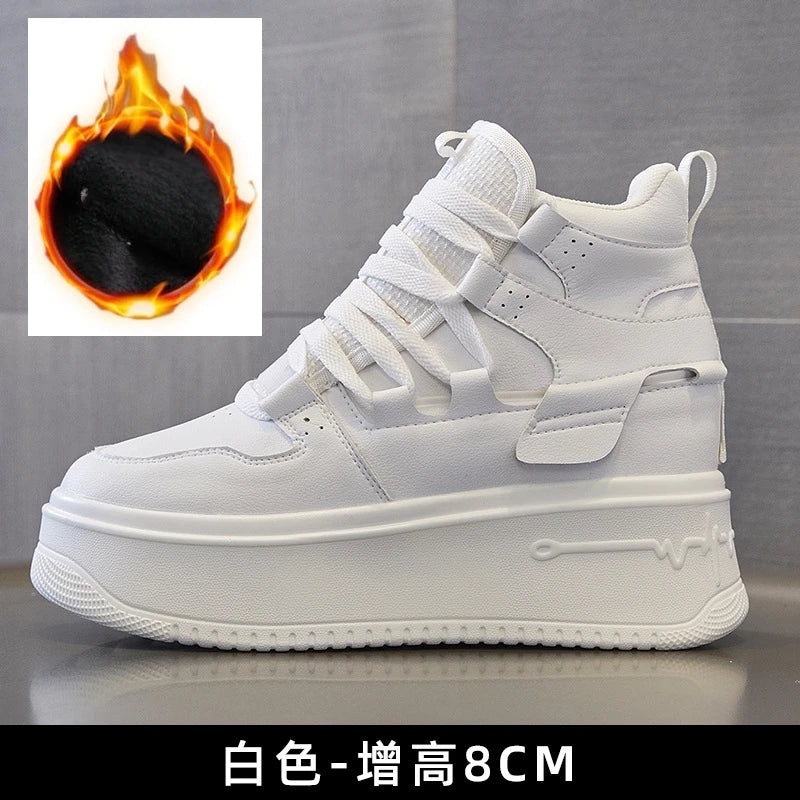 Damen Leder Plateau Sneaker mit verstecktem Absatz – 9 cm Wedge Sneakers aus echtem Leder für Herbst & Winter