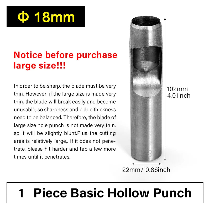 WUTA Runde Lederloch Stanzen Sets – 5–15 tlg. Hohlstanzer aus Carbonstahl für Uhrenarmbänder, Gürtel & DIY-Arbeiten