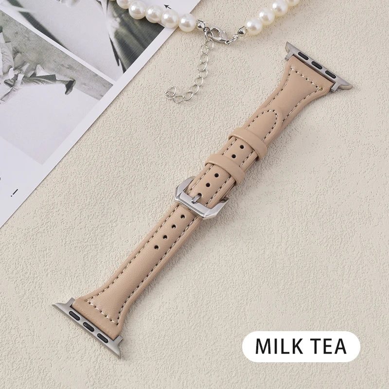 Schmales Lederarmband für Apple Watch – Slim Leather Strap 38–45 mm für Series 3–10, SE & Ultra | Elegantes Wristband aus Leder