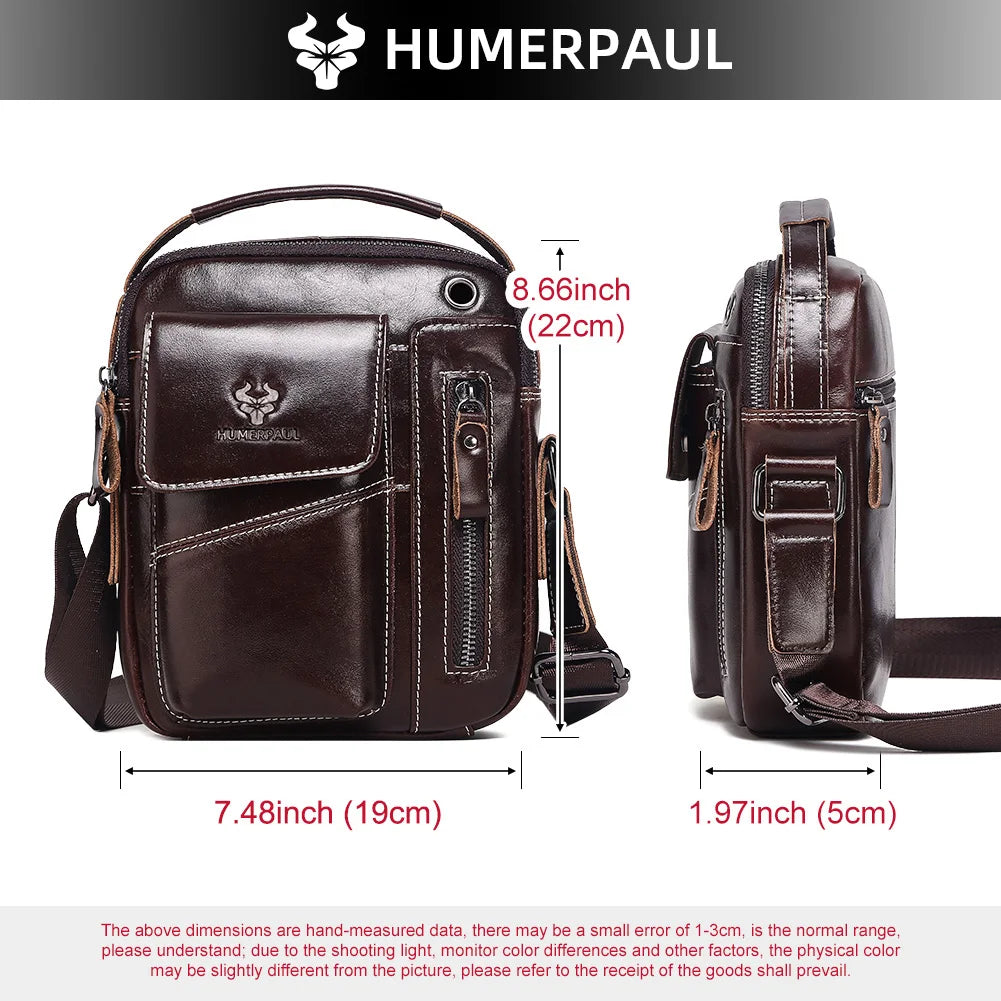 HUMERPAUL Herren Leder Messenger Bag – Vintage Crossbody Umhängetasche mit Mehreren Fächern für Business & Alltag