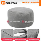 OTAUTAU Runder Sitzpouf aus Baumwoll-Leinen (30 cm) – Puf otomano con relleno, minimalista y tatami Bodensitz 