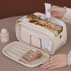 Rosa Kosmetiktasche aus PU-Leder – Fête de l'eau, double sac de maquillage avec une grande taille