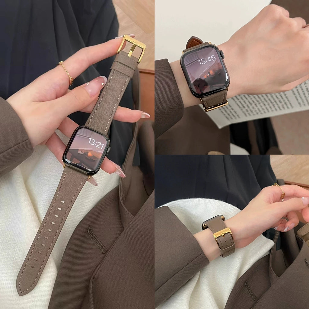 Brazalete de cuero con bucle para Apple Watch – Brazalete de cuero elegante y deportivo para iWatch para damas y unisex de 38 a 49 mm