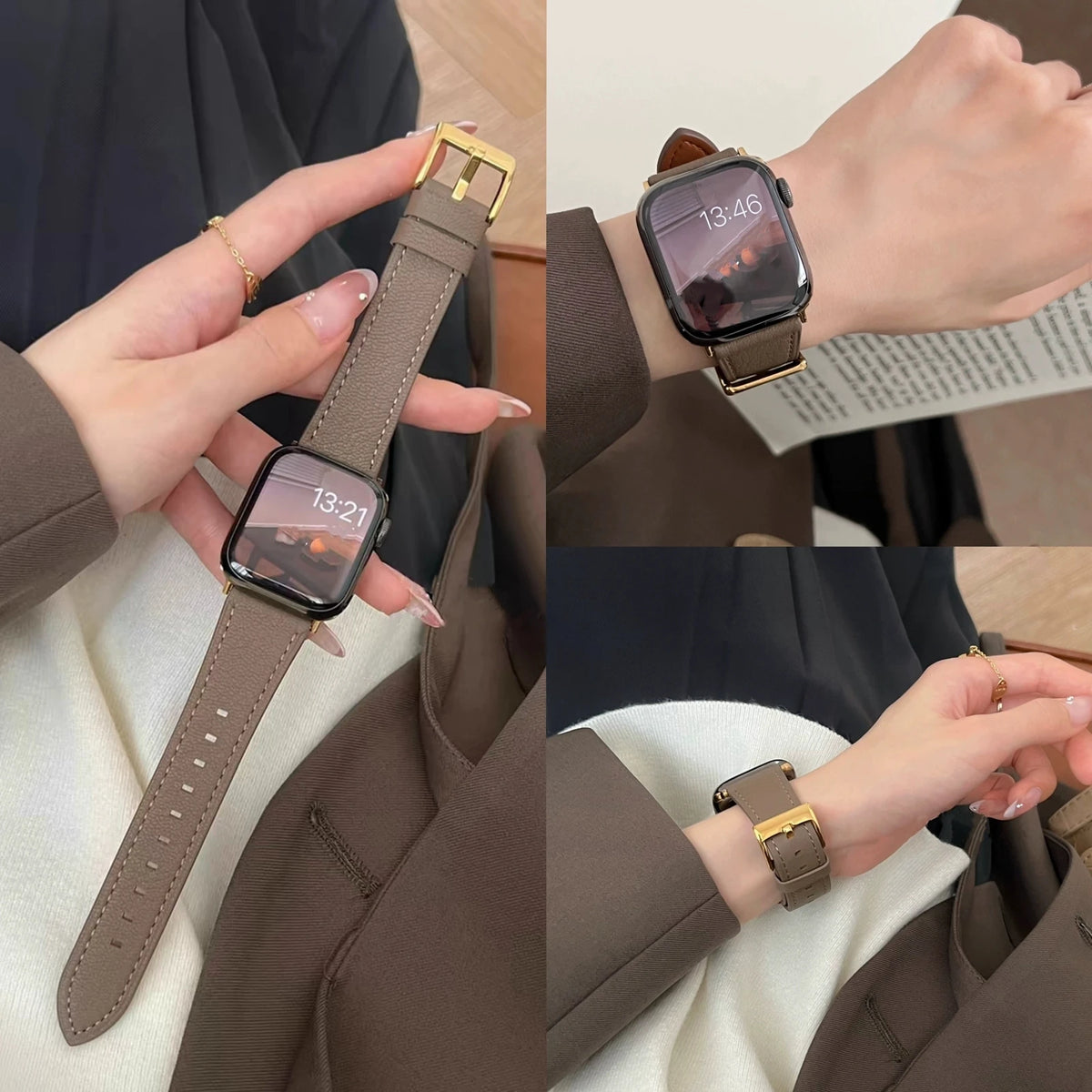Brazalete de cuero con bucle para Apple Watch – Brazalete de cuero elegante y deportivo para iWatch para damas y unisex de 38 a 49 mm