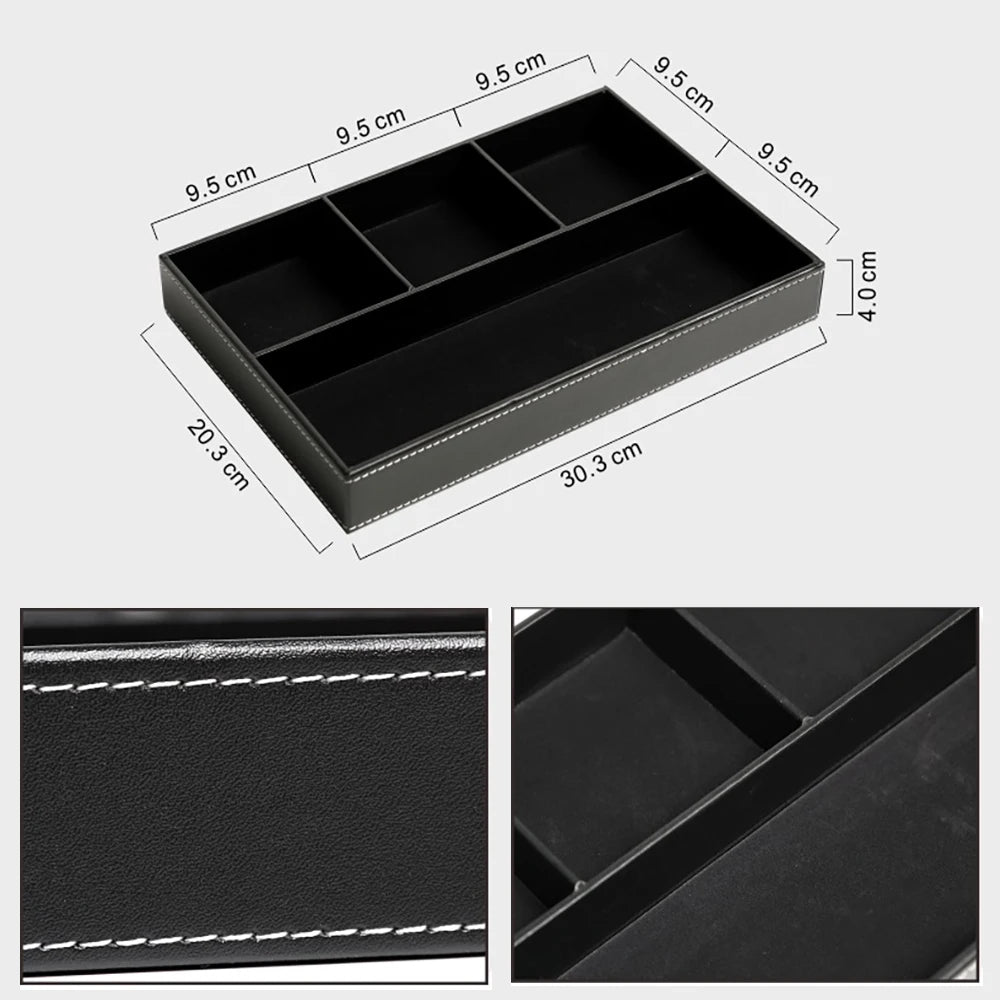 PU Leder Ablageschale mit 5 Fächern – Robuster Nightstand & Desktop Organizer für Schlüssel, Brille & Schreibwaren
