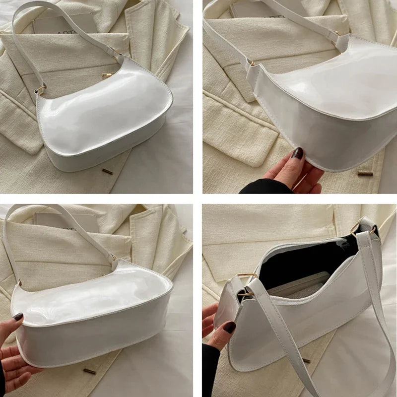 Vintage Schultertasche aus Lackleder – Elegante Damen Baguette Bag im Designer-Stil für Alltag & Freizeit