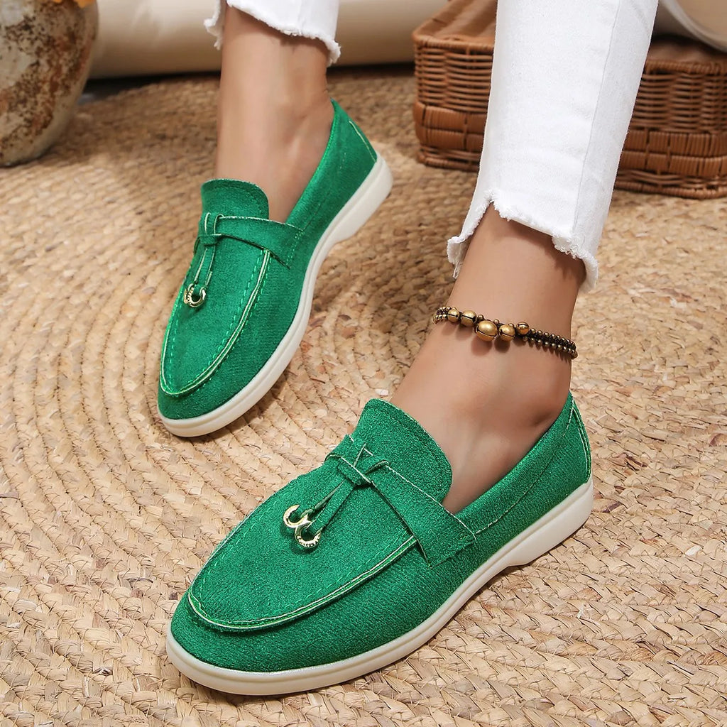 Damen Retro Slip-On Schuhe aus weichem Leder – Bequeme Lazy Shoes mit dicker Sohle & flachem Absatz für Alltag & Freizeit