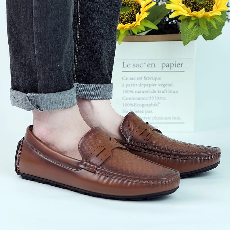 YRZL Herren Loafer aus PU Leder – Atmungsaktive Slip-On Driving Moccasins, rutschfeste Casual Boat Shoes für den Sommer
