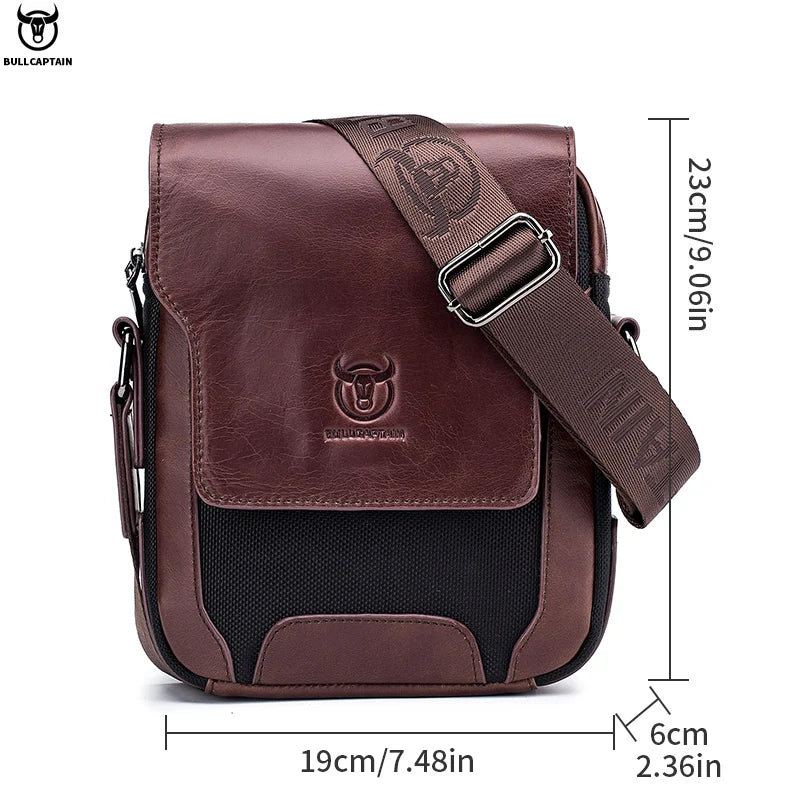 BULLCAPTAIN Herren Leder Messenger Bag – Casual & Business Crossbody Bag aus Echtem Leder