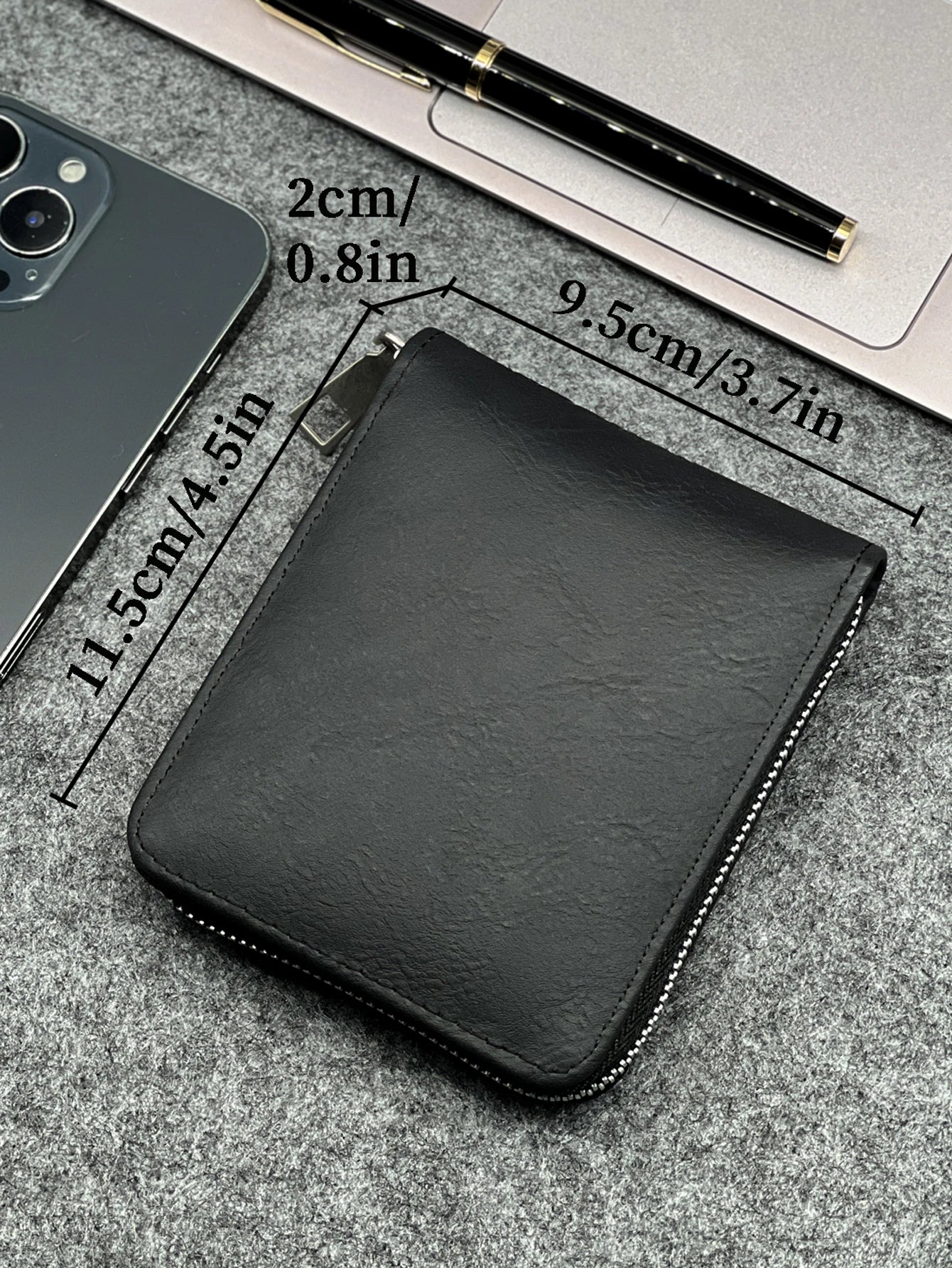 KAIDUCH Herren Slim Wallet – Kompakte PU-Leder Geldbörse mit Reißverschluss für Karten und Münzen, Business-Design