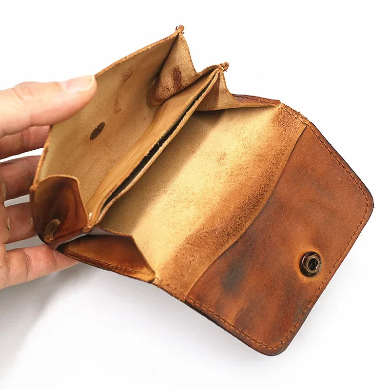 Genuine Leather Herren Geldbörse – Vintage Kurzbörse aus echtem Rindsleder, Handgefertigter Kartenhalter & Münzfach