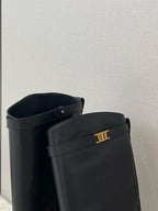 Dames Knight Boots aus véritable Rindsleder – Minimalistische Mid-Calf Lederstiefel mit weichem Schaft &amp; komfortablem Absatz