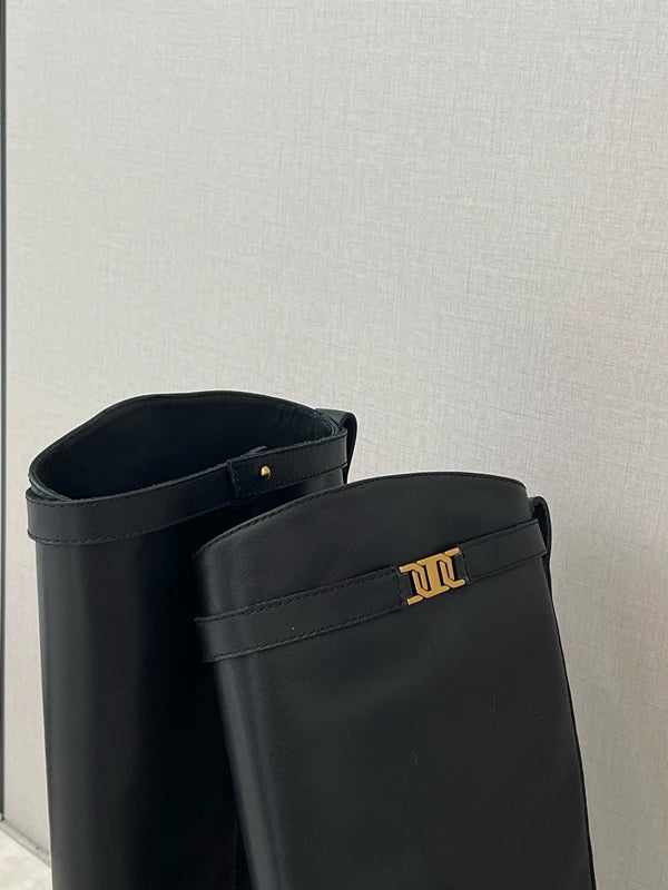 Dames Knight Boots aus véritable Rindsleder – Minimalistische Mid-Calf Lederstiefel mit weichem Schaft &amp; komfortablem Absatz